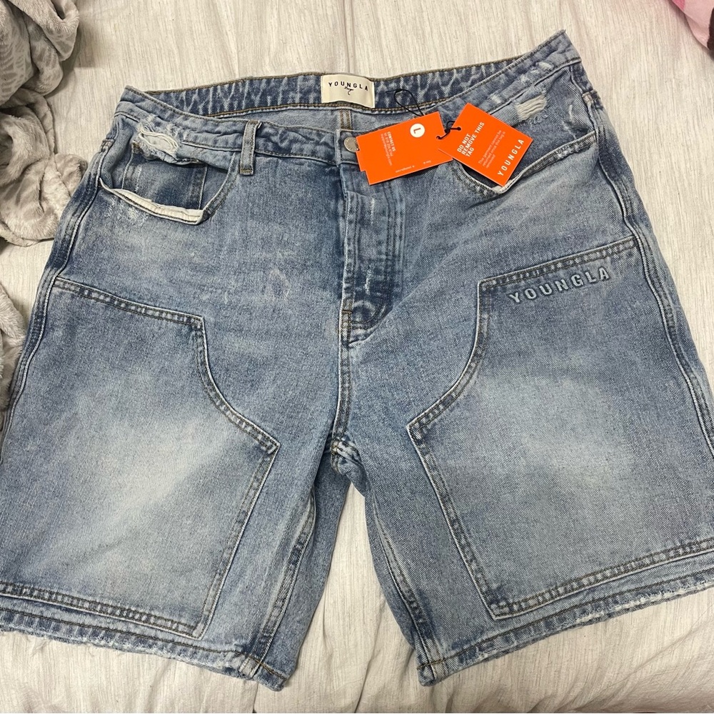 YoungLA Men's Light Blue Jean Shorts